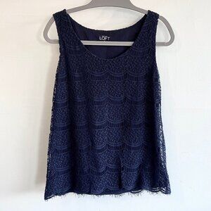 LOFT Navy Blue Lace Tank Top